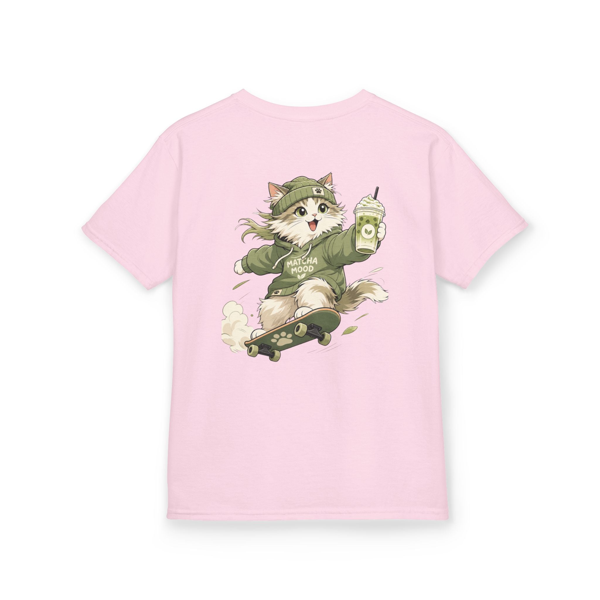 Matcha Mode Cat Tee | Cute Skateboarding Graphic Shirt