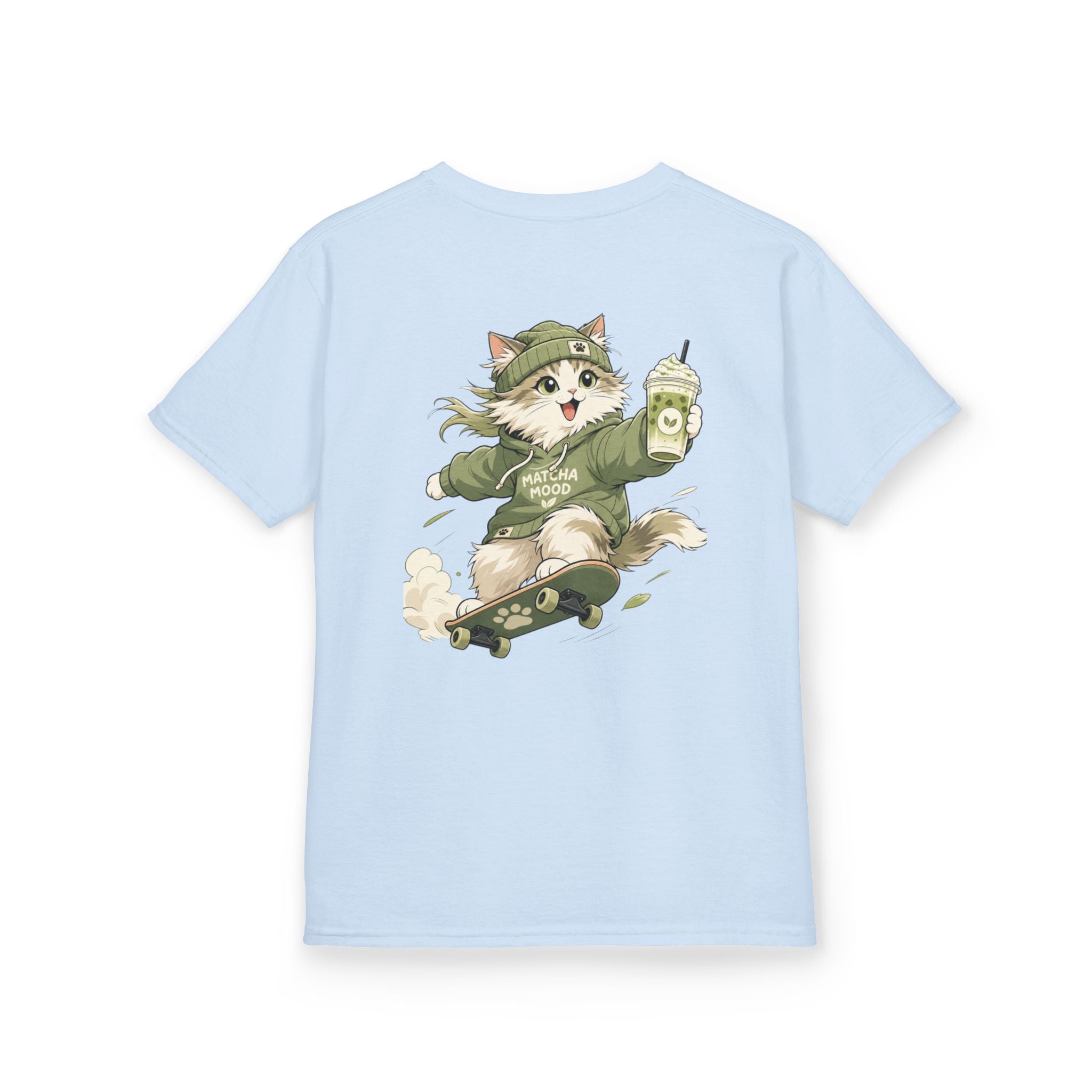 Matcha Mode Cat Tee | Cute Skateboarding Graphic Shirt