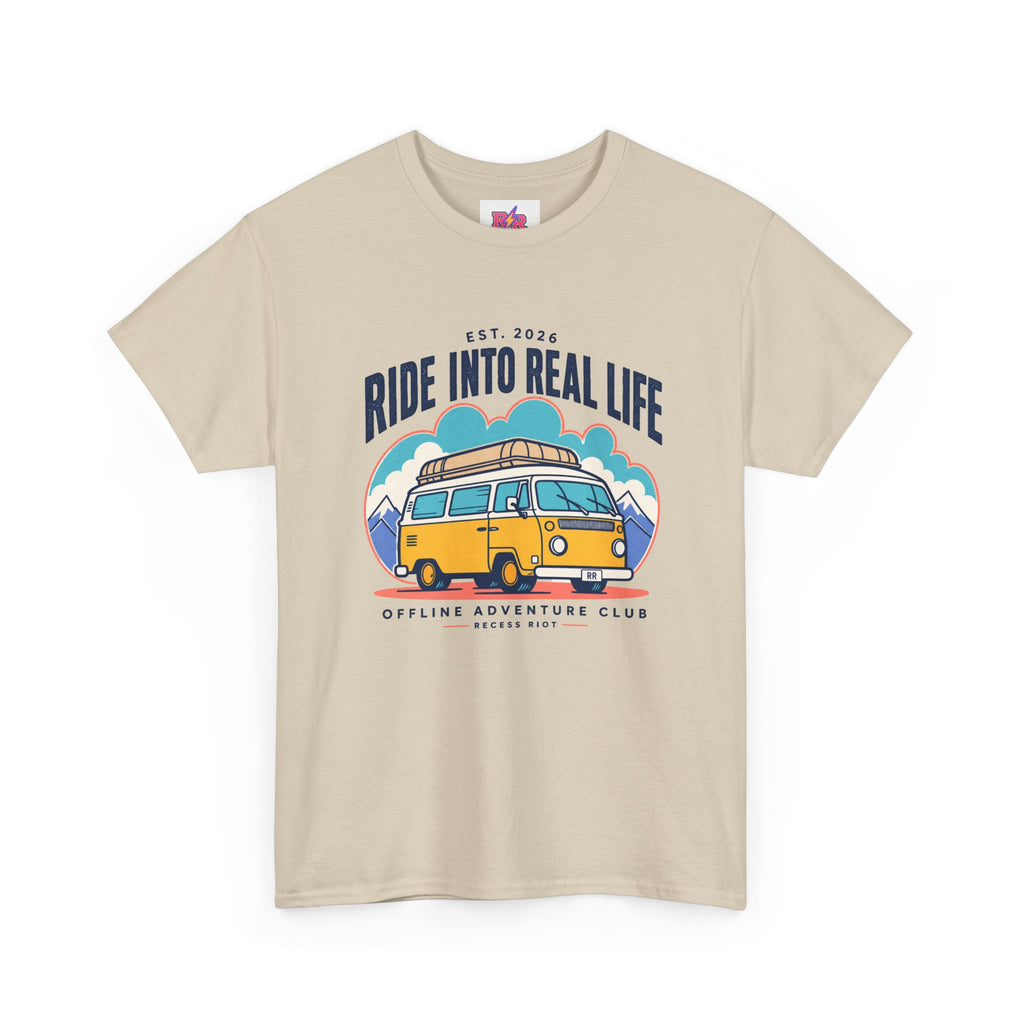 Adventure Van T-Shirt — "Ride Into Real Life" Retro Camper Tee