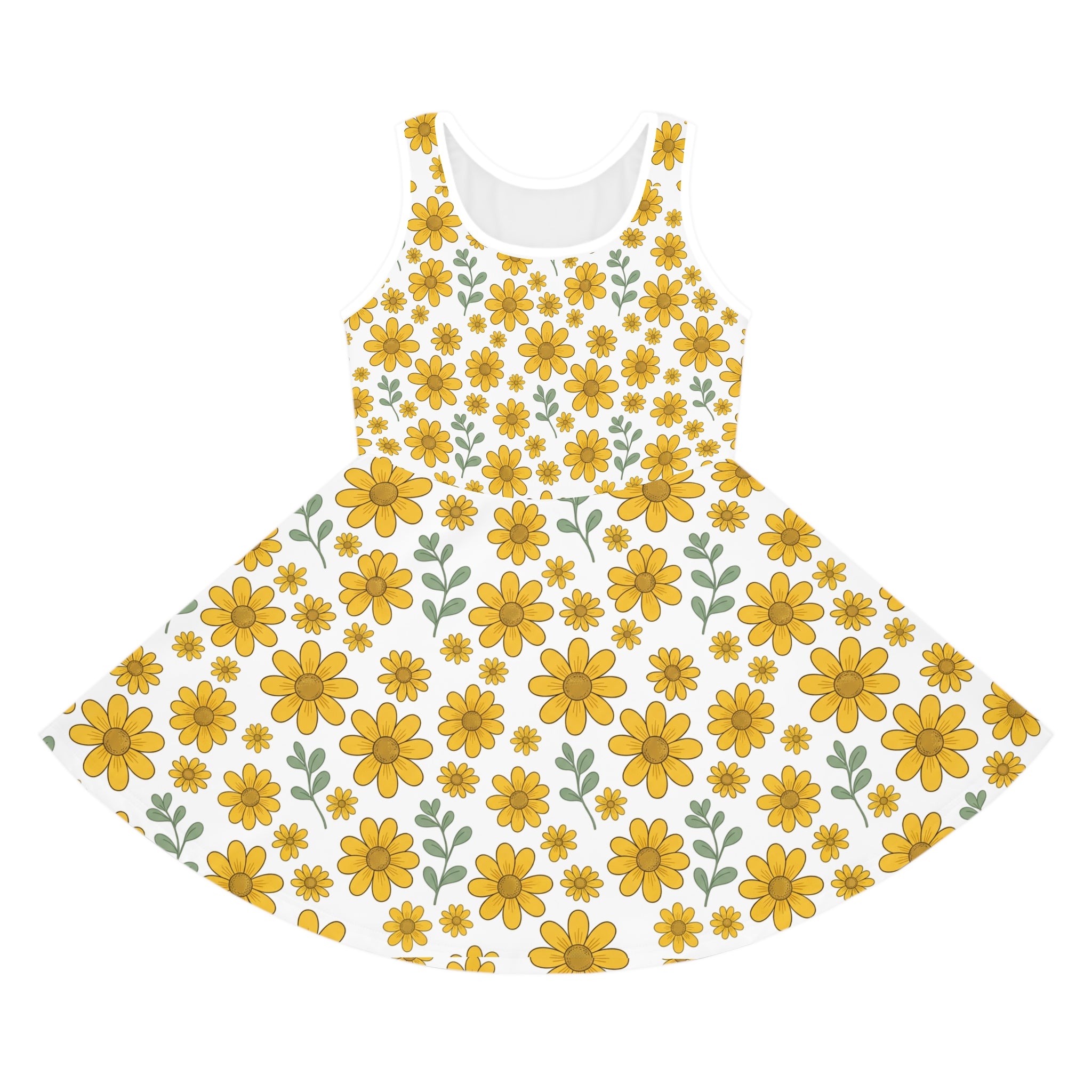 Girls' Yellow Daisy Sundress — Floral Sleeveless Twirl Dress
