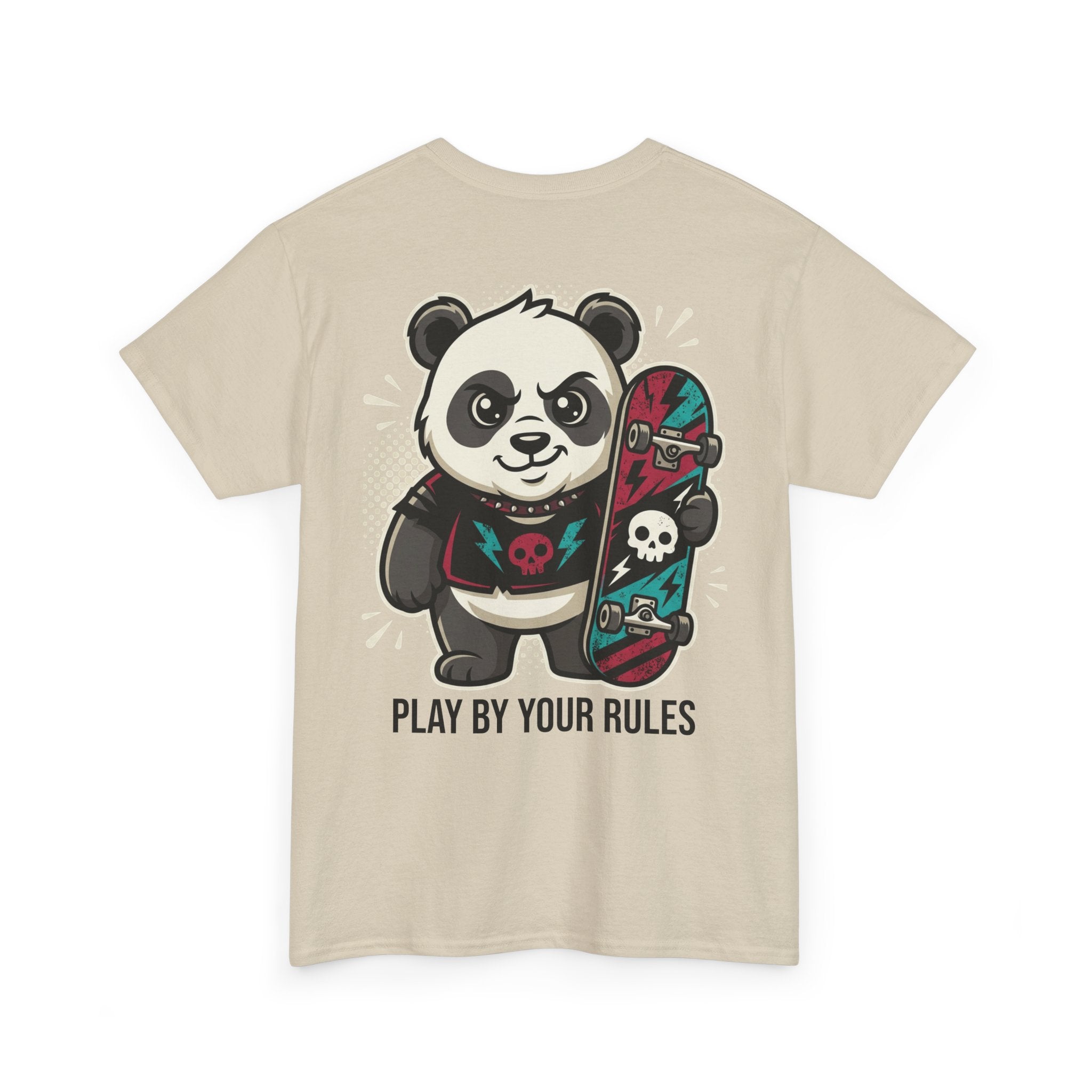 Panda Skateboard Tee — "Play By Your Rules" Graphic T-Shirt with Lightning Bolt