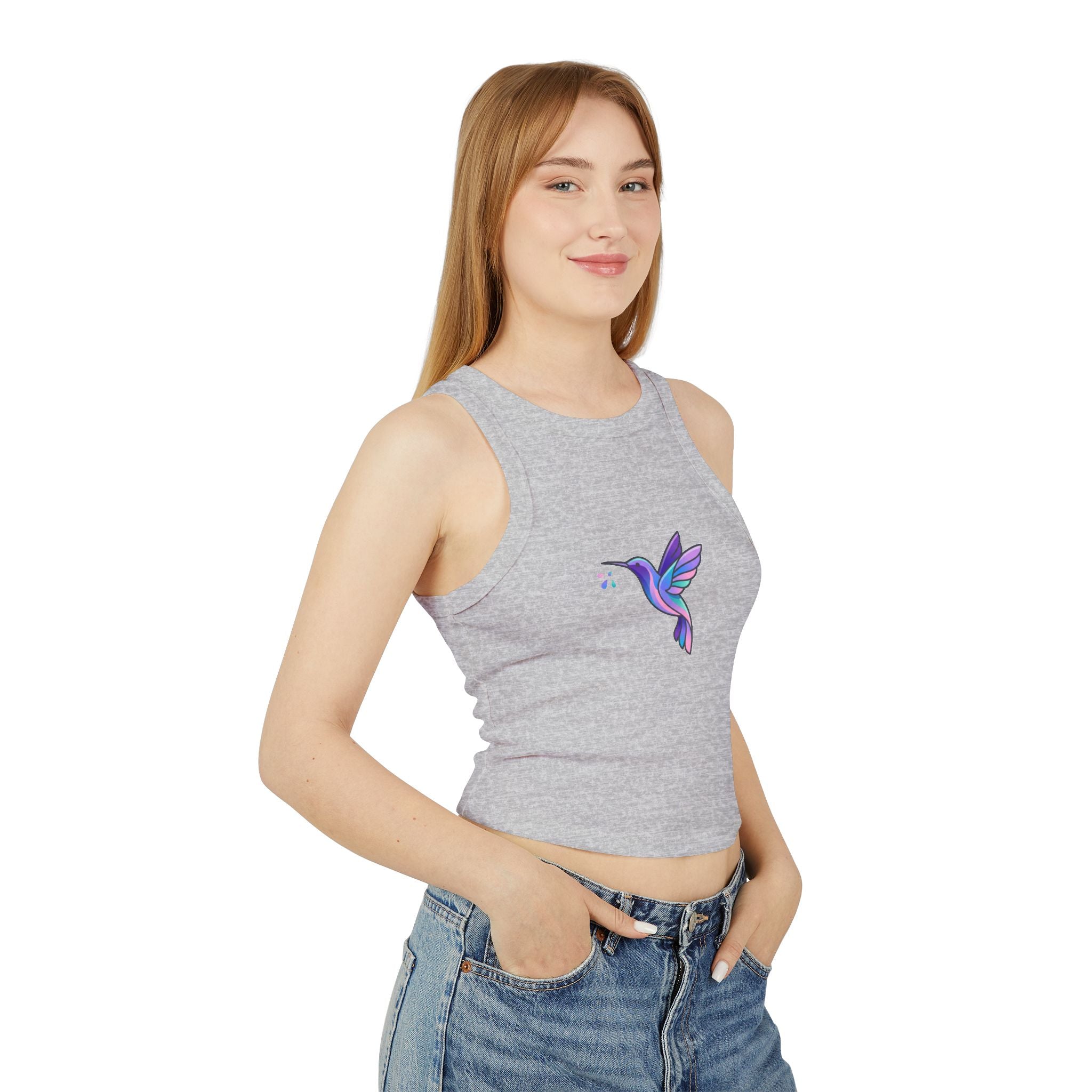 Hummingbird Dreams Cropped Tank | Minimalist Pastel Bird Tank for Tweens & Teens
