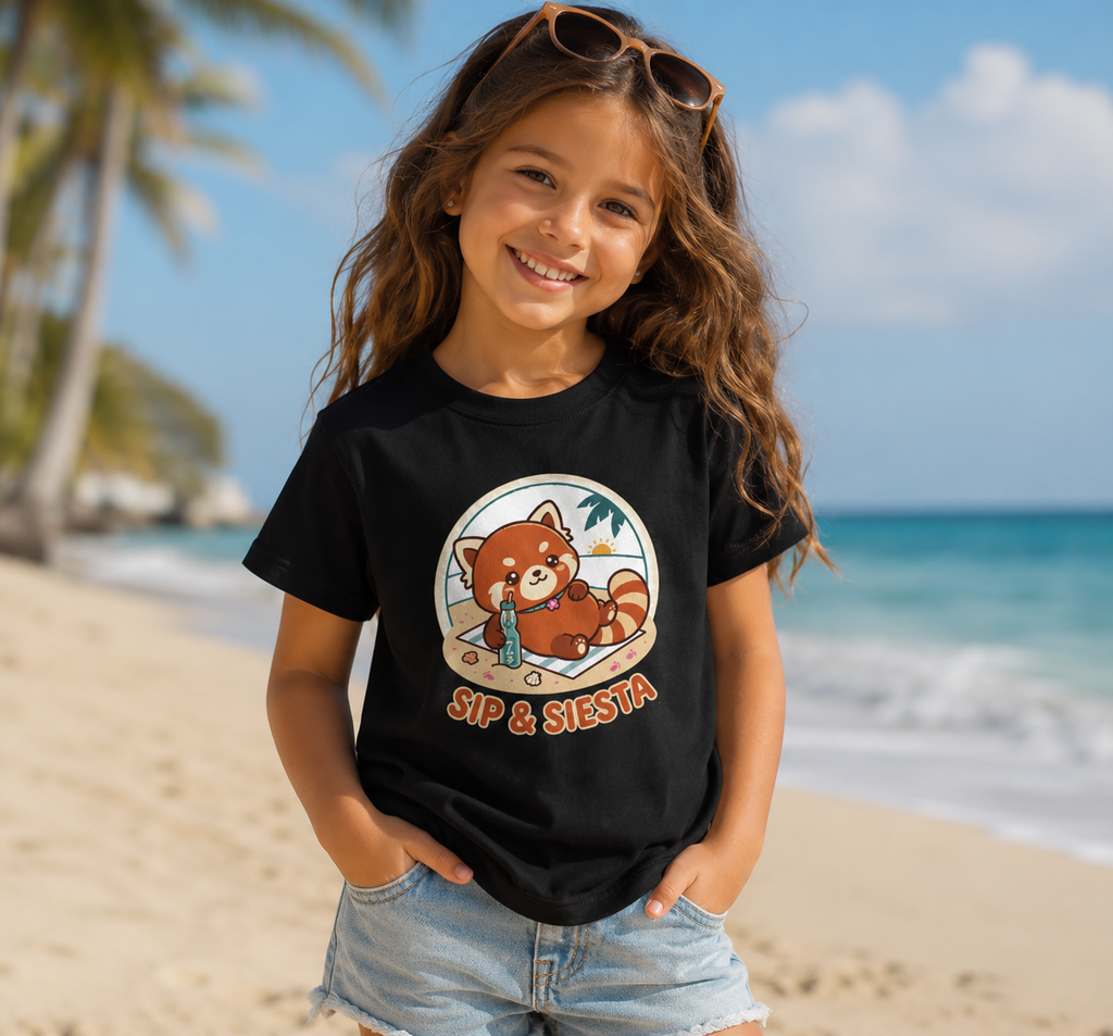 Youth Tee — 'Sip & Siesta' Red Panda Beach Graphic Shirt