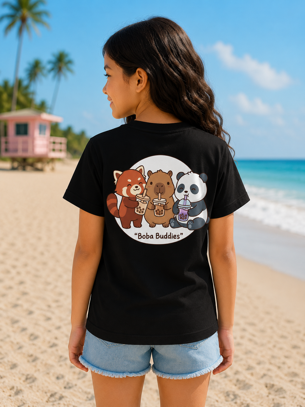 Kawaii Boba Buddies Youth Tee — Cute Animal Bubble Tea Shirt