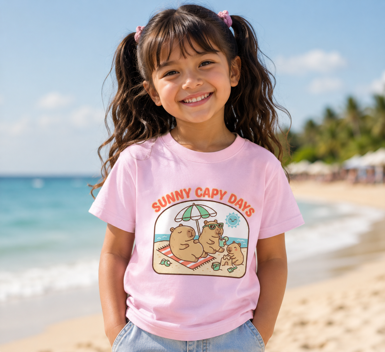 Sunny Capy Days Youth T‑Shirt — Cute Capybara Beach Tee for Kids