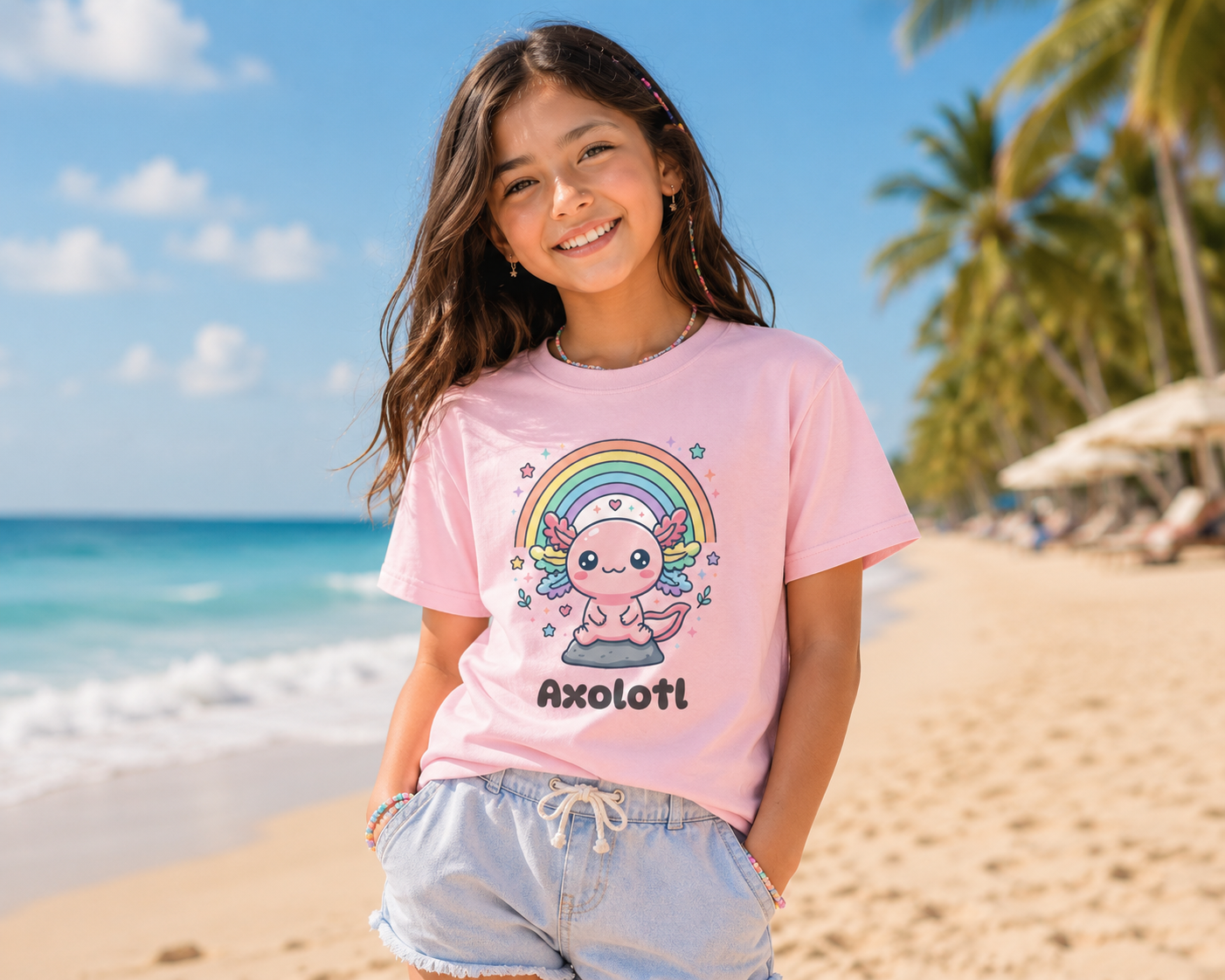 Axolotl Kids T-Shirt — Cute Rainbow "Tiny But Magical" Youth Tee