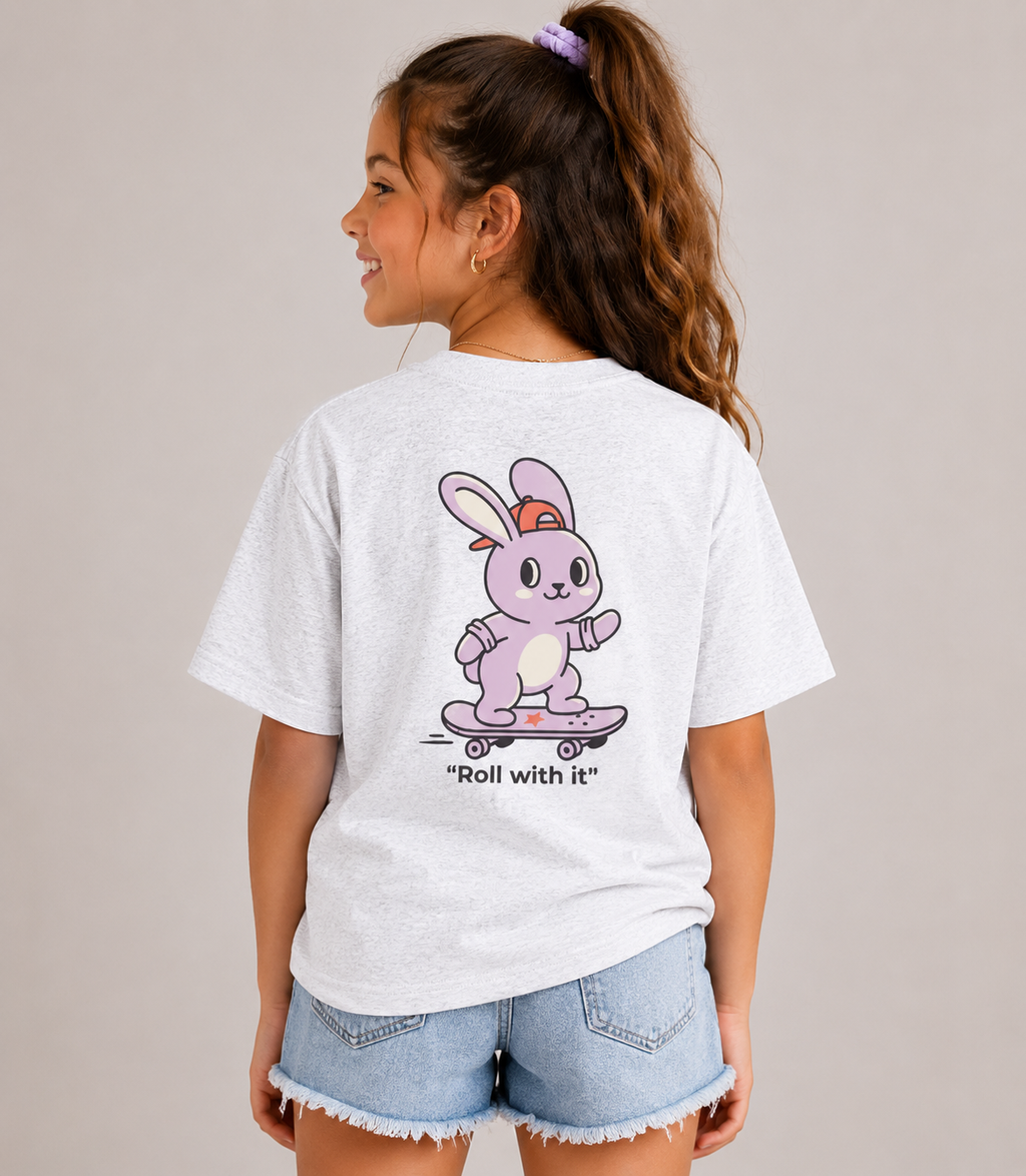 Roll With It Bunny Tee – Kids Graphic T-Shirt