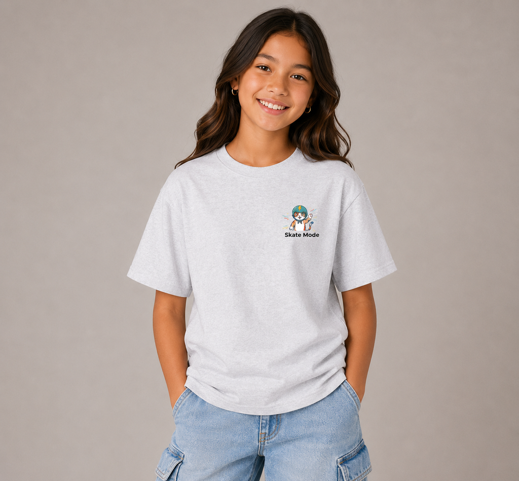 Skate Mode Cat Graphic Tee for Kids | Play Mode Collection