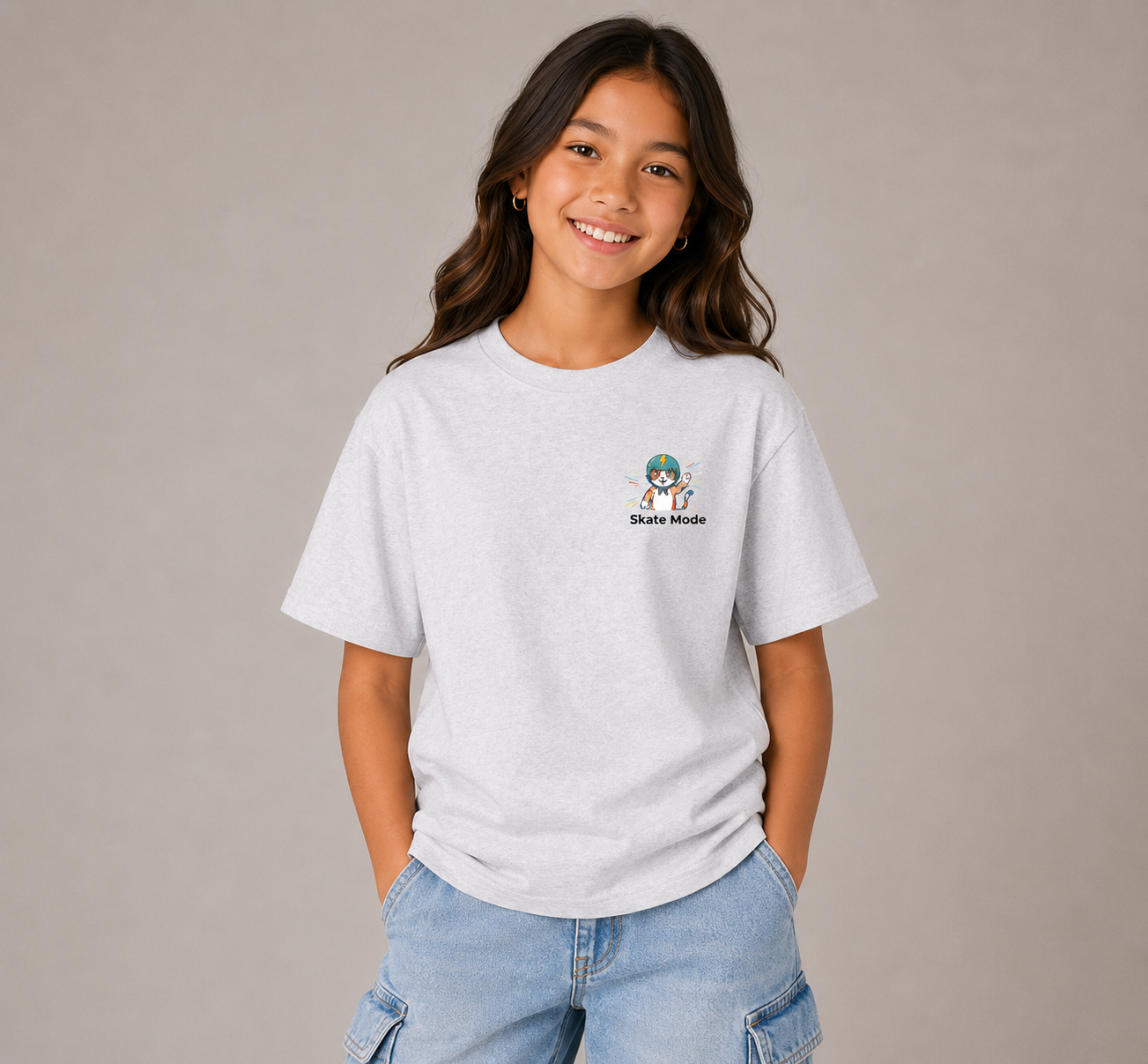 Skate Mode Cat Graphic Tee for Kids | Play Mode Collection