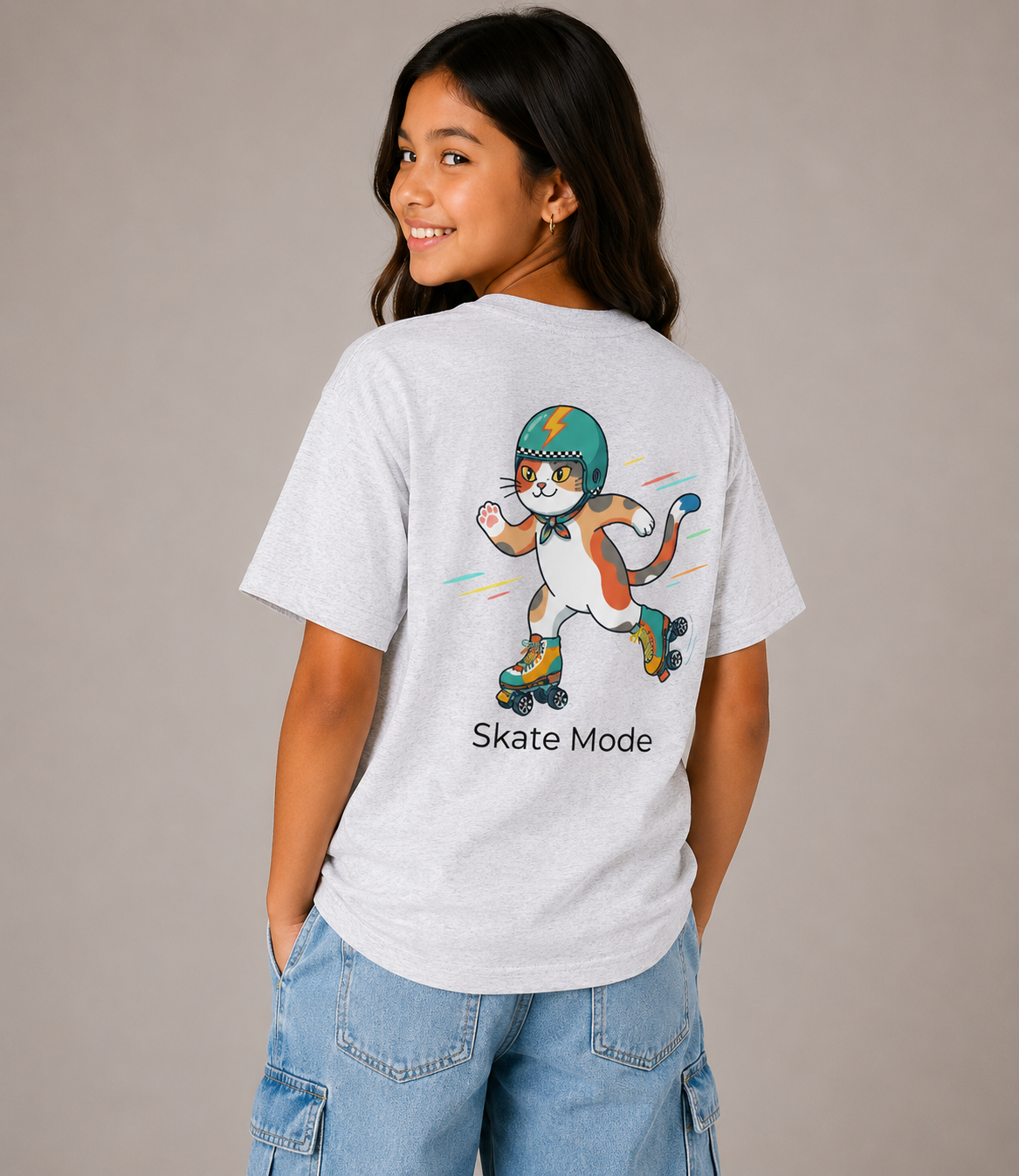 Skate Mode Cat Graphic Tee for Kids | Play Mode Collection