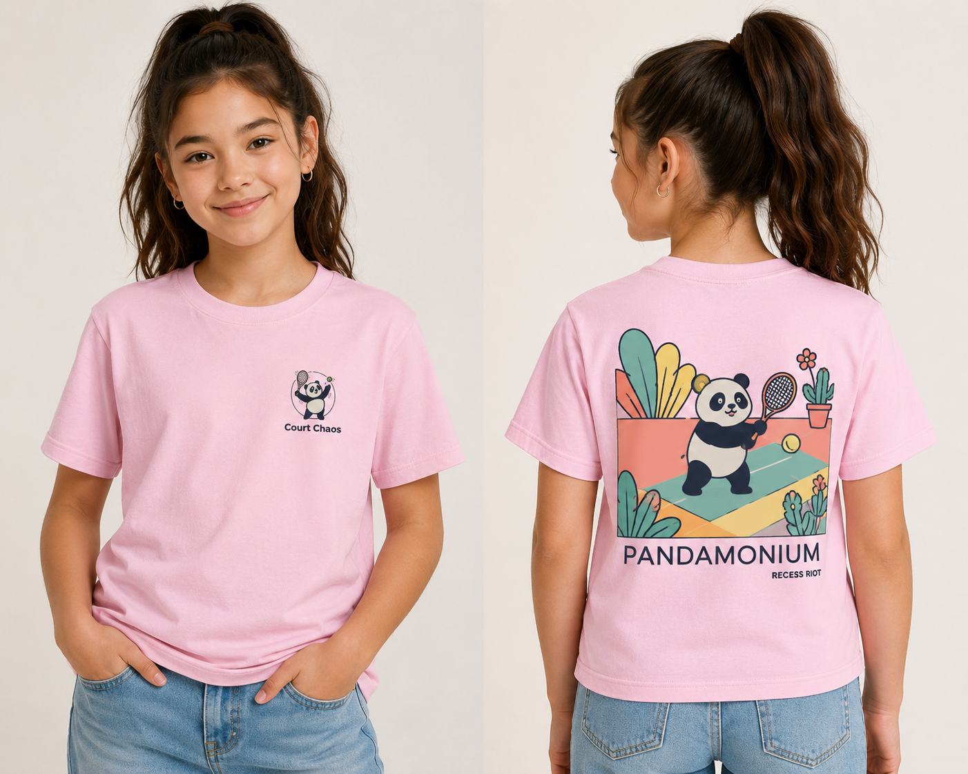 Pandamonium Tennis Tee | Recess Riot Kids Graphic T-Shirt