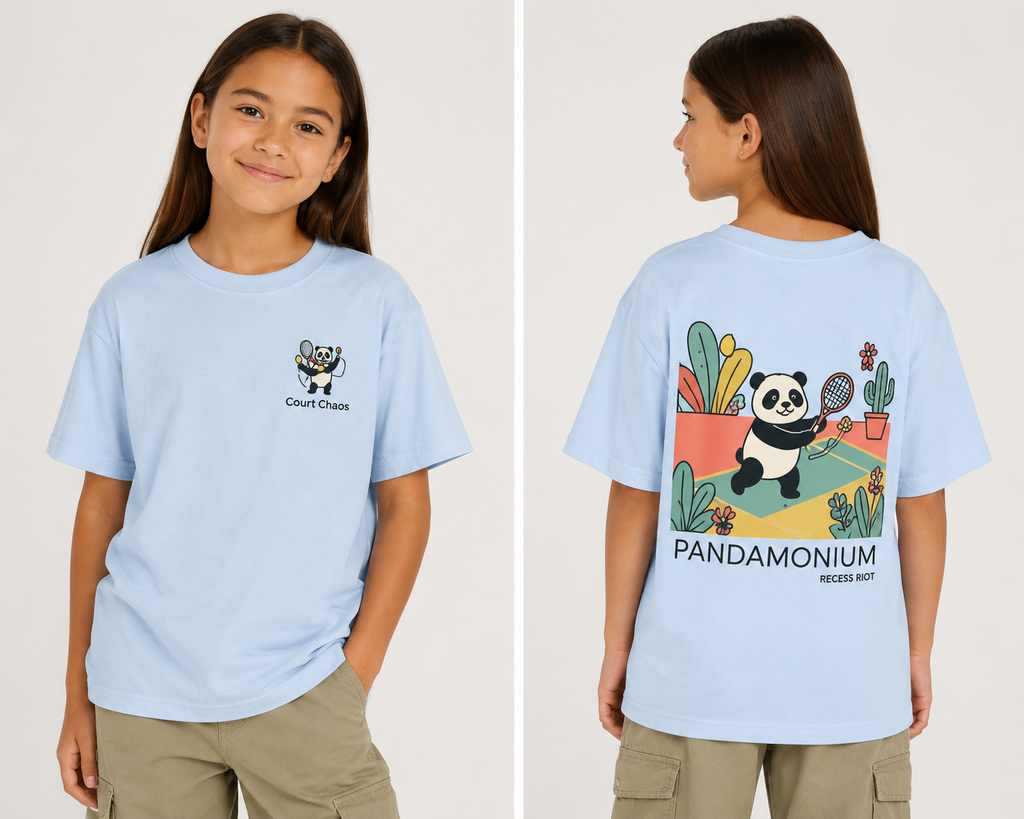 Pandamonium Tennis Tee | Recess Riot Kids Graphic T-Shirt