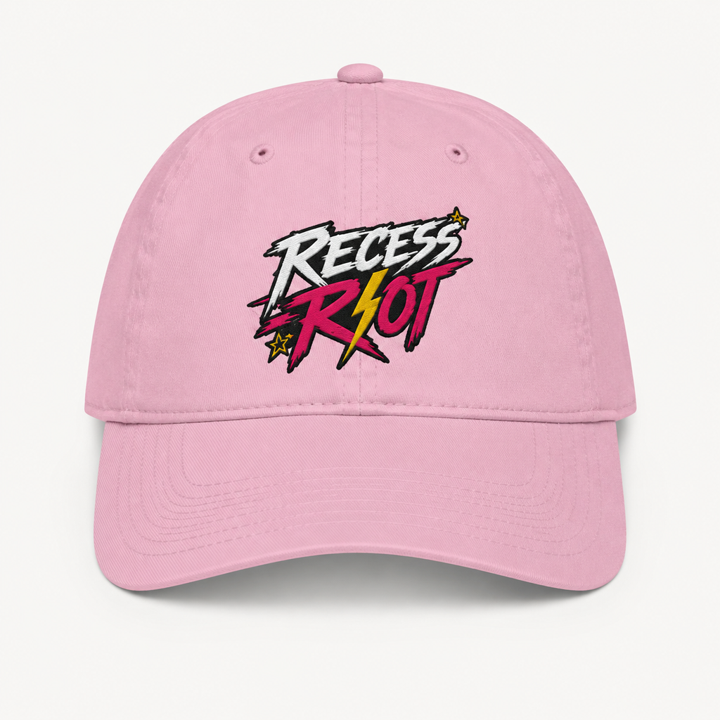 Youth Cap — Pink Embroidered "Recess Riot" Logo with "Move Loud" Back