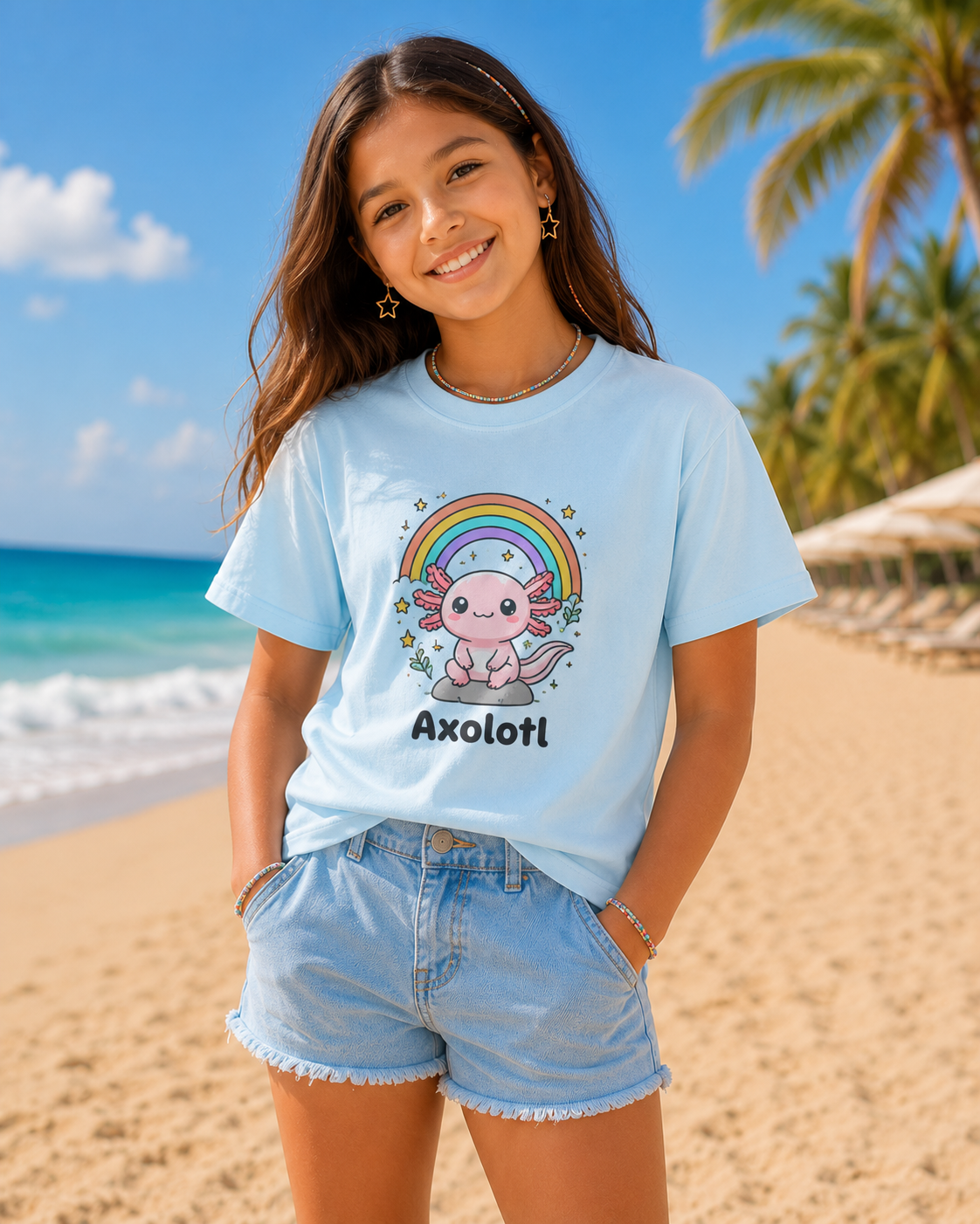Axolotl Kids T-Shirt — Cute Rainbow "Tiny But Magical" Youth Tee
