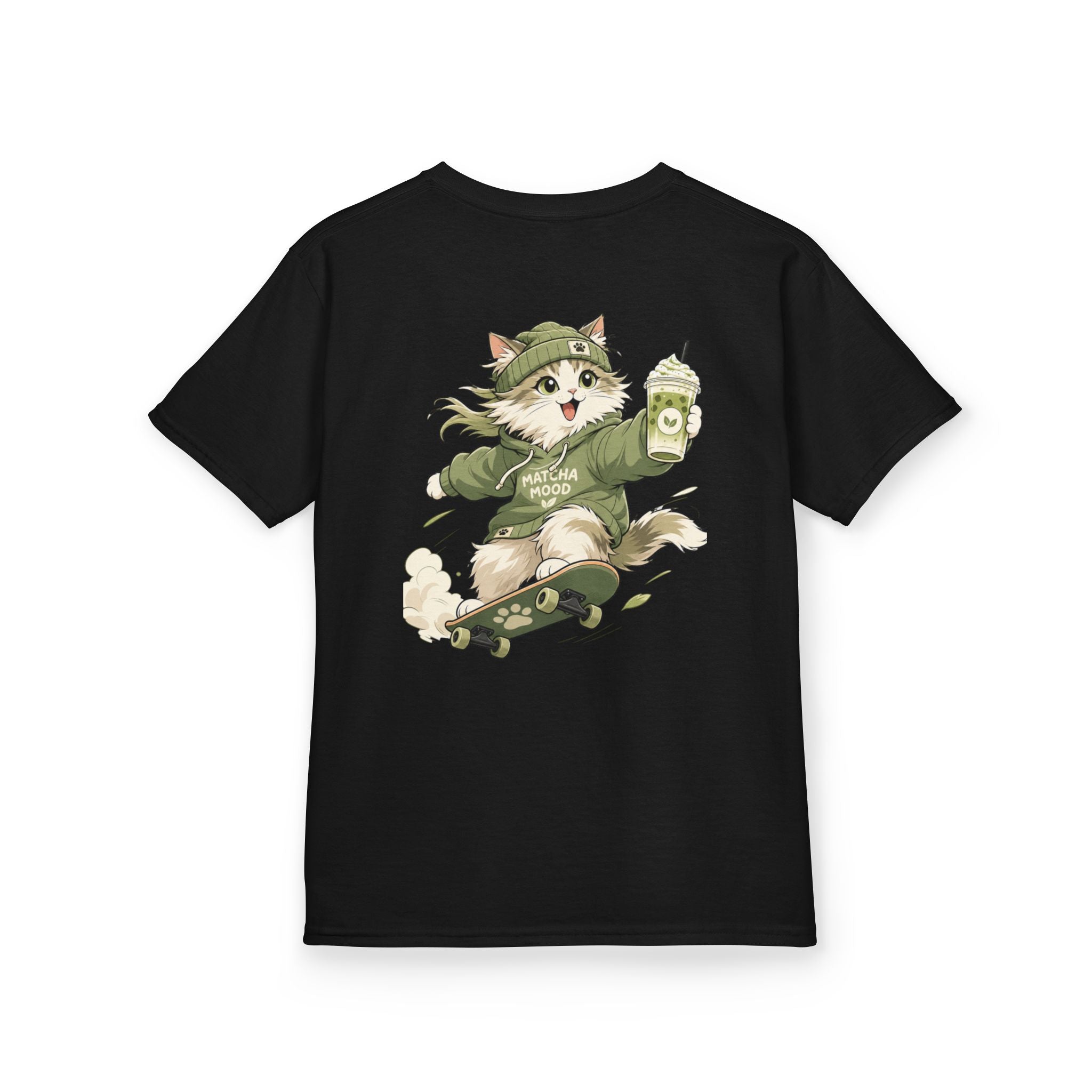 Matcha Mode Cat Tee | Cute Skateboarding Graphic Shirt