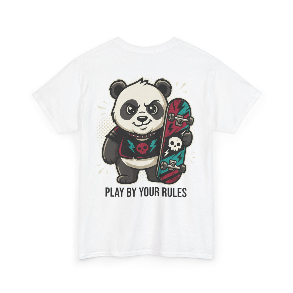 Panda Skateboard Tee — "Play By Your Rules" Graphic T-Shirt with Lightning Bolt