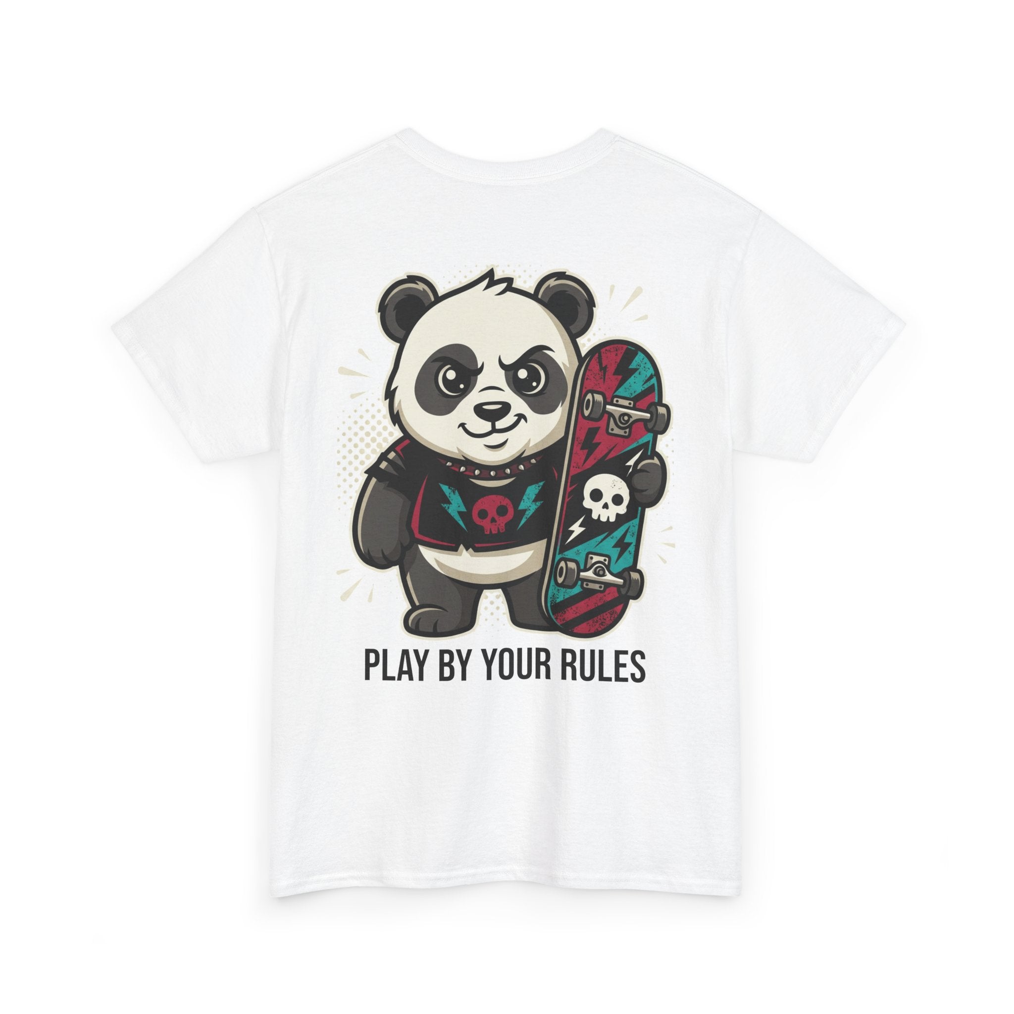 Panda Skateboard Tee — "Play By Your Rules" Graphic T-Shirt with Lightning Bolt