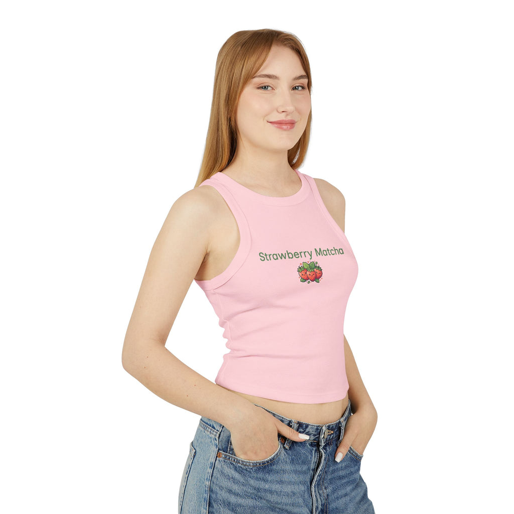 Strawberry Matcha Baby Tee | Soft Aesthetic Crop Top | Minimal Matcha Lover Shirt | Cute Strawberry Graphic Tee