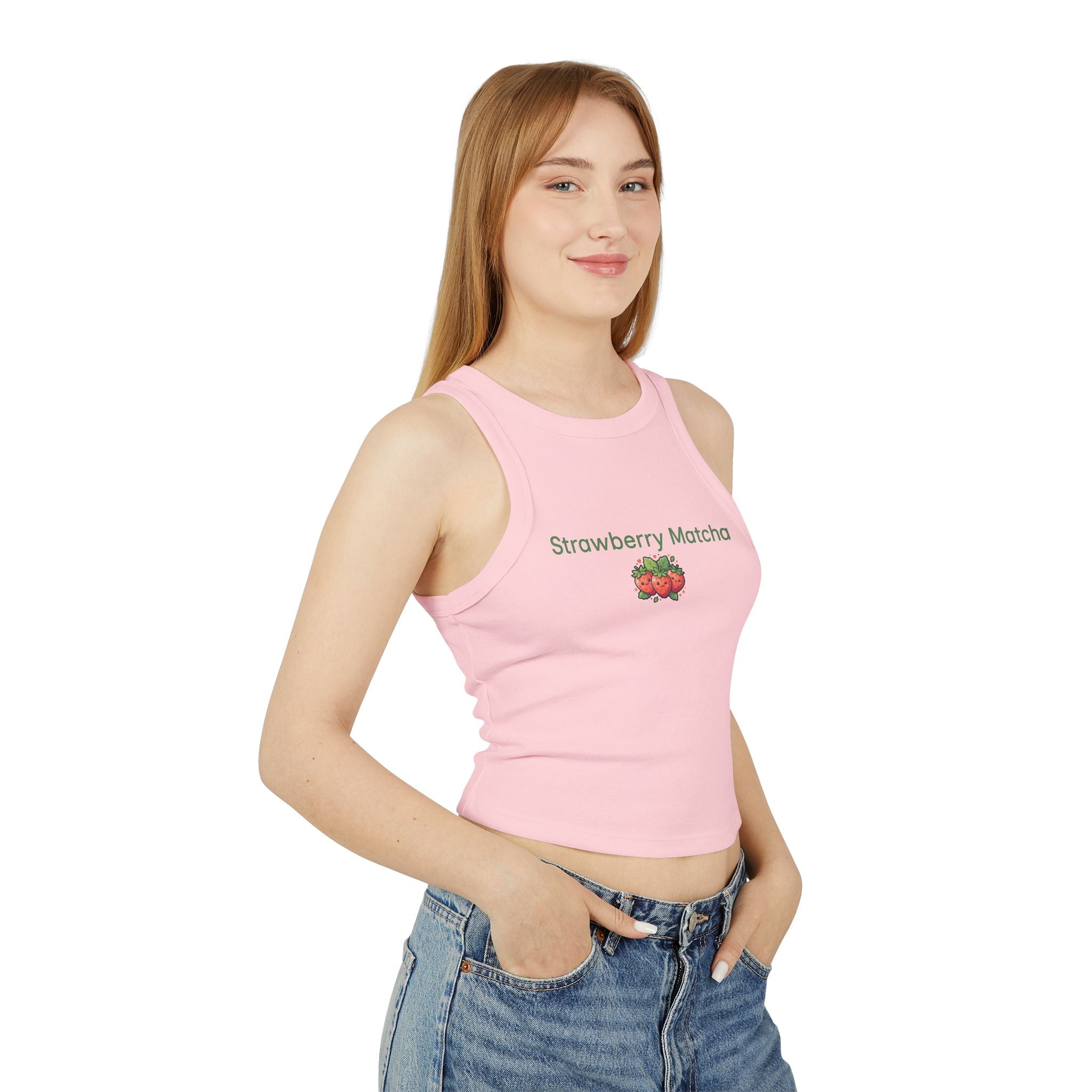Strawberry Matcha Baby Tee | Soft Aesthetic Crop Top | Minimal Matcha Lover Shirt | Cute Strawberry Graphic Tee