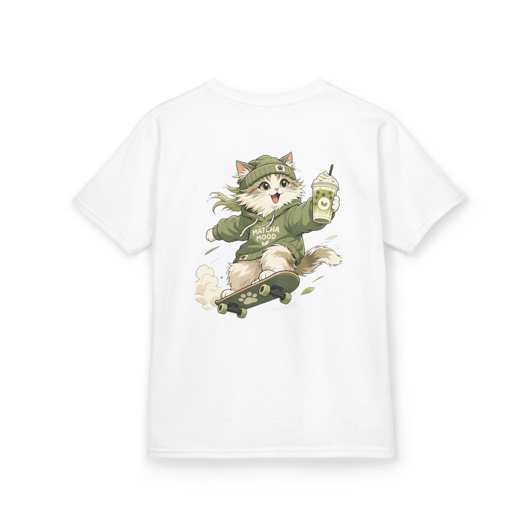 Matcha Mode Cat Tee | Cute Skateboarding Graphic Shirt