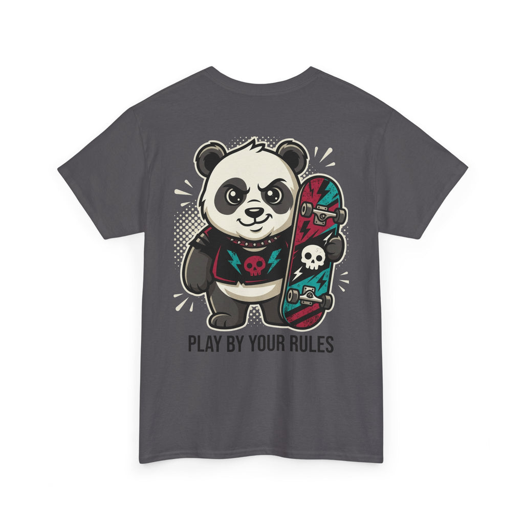 Panda Skateboard Tee — "Play By Your Rules" Graphic T-Shirt with Lightning Bolt