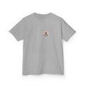 Grey youth graphic t-shirt featuring Riot the Border Collie swimming in a pool with a vintage patriotic Stars, Stripes & Splashes design and Recess Riot artwork on the back.